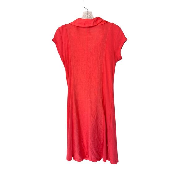 Inizio Pink Short‎ Sleeve V-Neck Lagenlook Coastal Ribbed Linen Dress Small - Picture 8 of 11